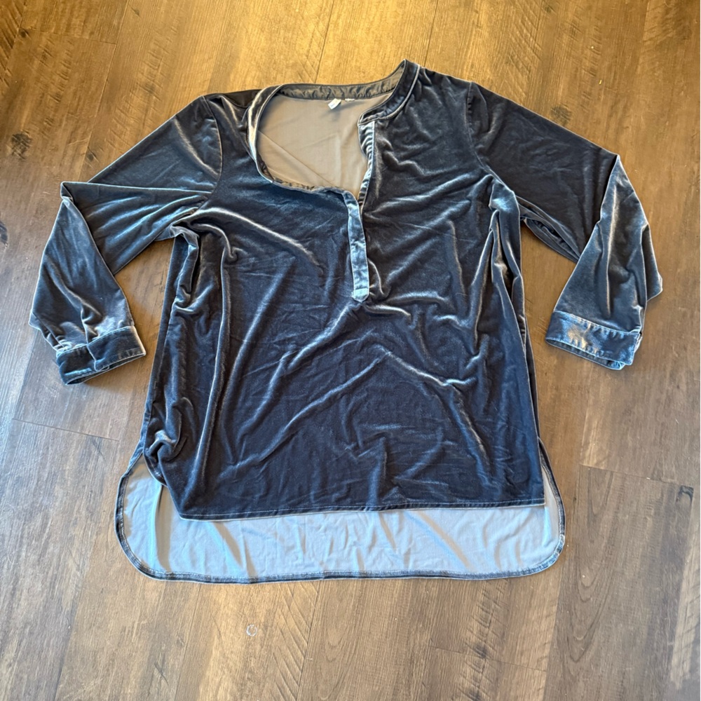 Cato Velvet Button Down Shirt in Dark Gray